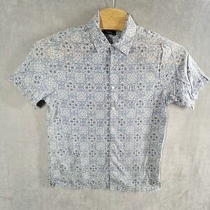 America Geometric Hawaiian Shirt Mens Medium‎ Floral  Button Up Resortwear Beach